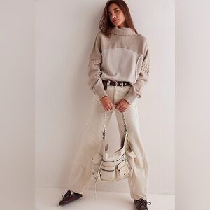 We The Free Winter Blues Light Beige Cowl Neck Sweater